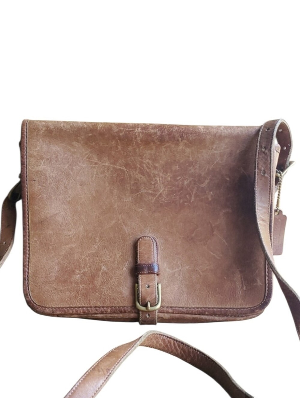 Coach 70s Vintage Distressed Leather Buckled Saddle Pouch Prairie Crossbody Bag